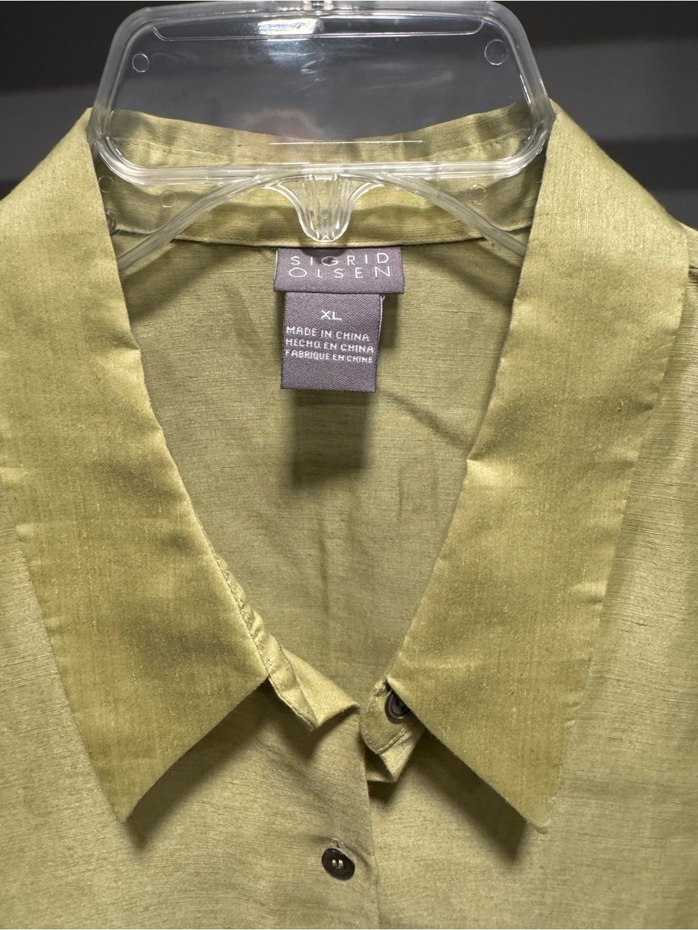 Sigrid Olsen Olive Green Collared Button-Front Top - Picture 2 of 9